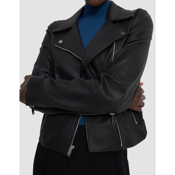 Theory Black Leather Moto Jacket in Urban Stretch Leather - Picture 1 of 6